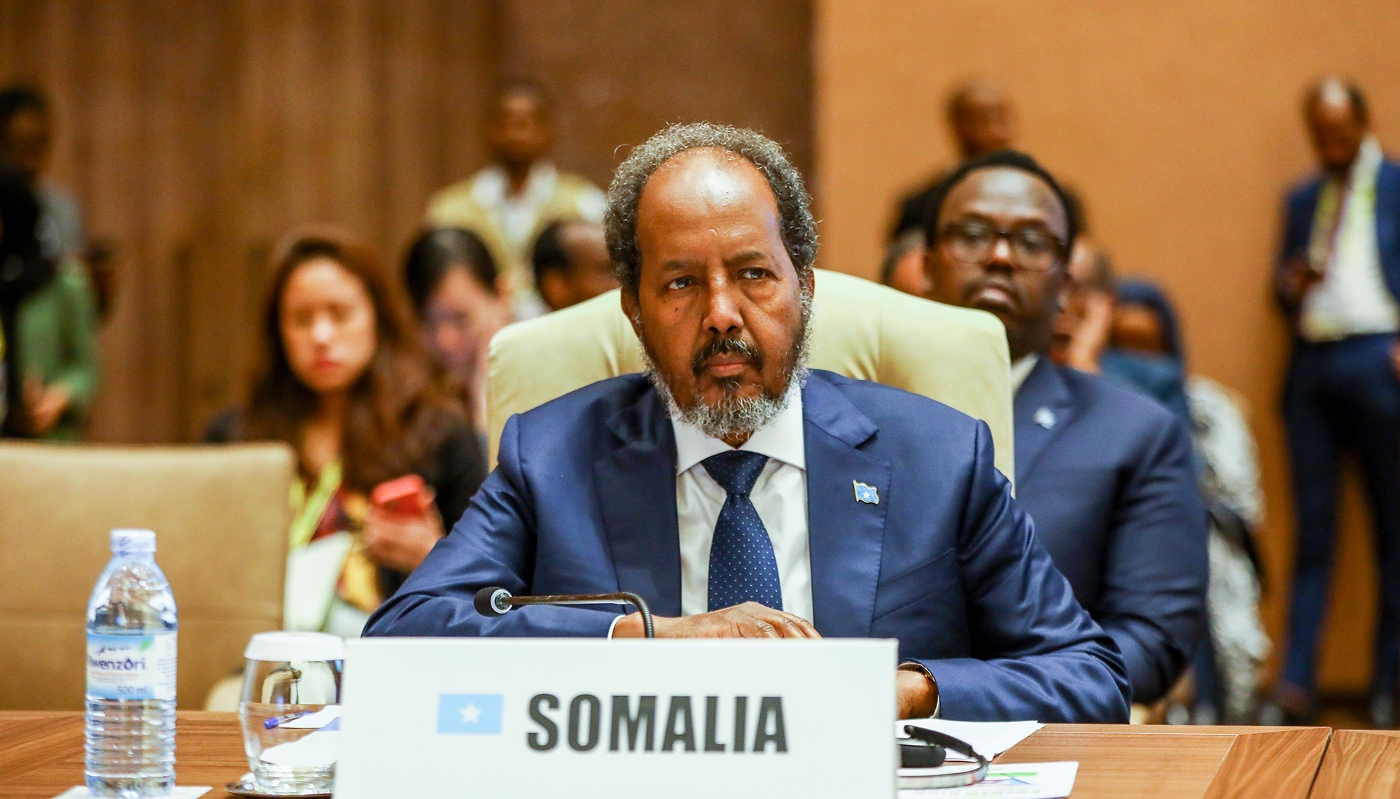 Hassan Sheikh Mohamoud au sommet des non-alignés, à Kampala, le 19 janvier 2024.