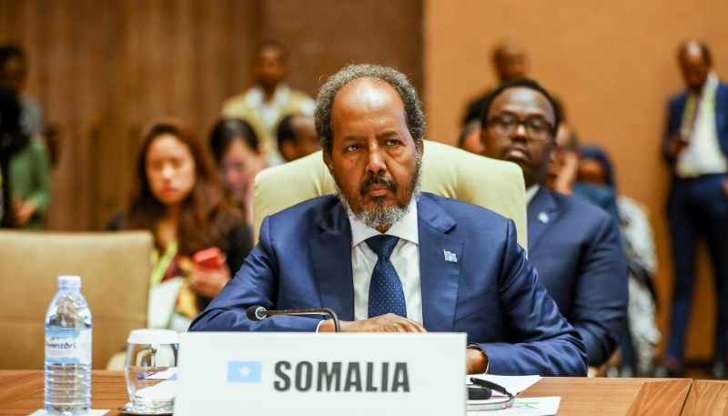 Hassan Sheikh Mohamoud au sommet des non-alignés, à Kampala, le 19 janvier 2024. 