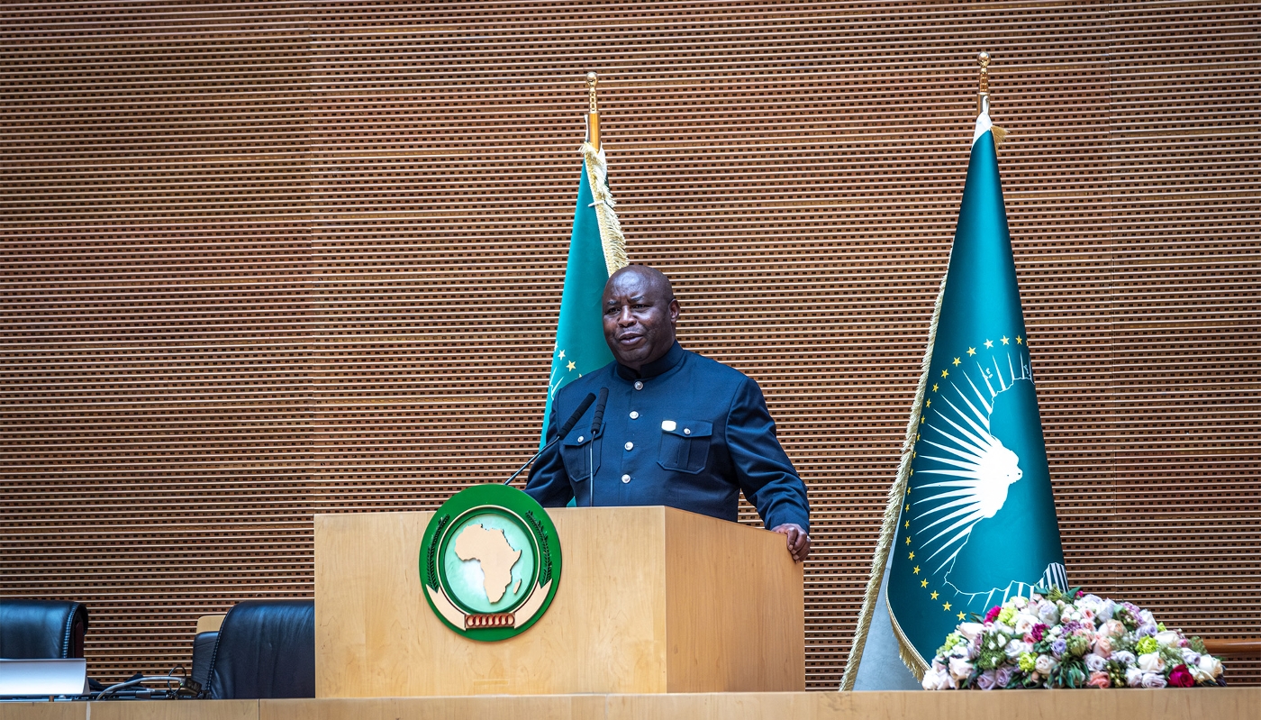 Le président de la République du Burundi Évariste Ndayishimiye à Addis-Abeba, le 15 février 2026.