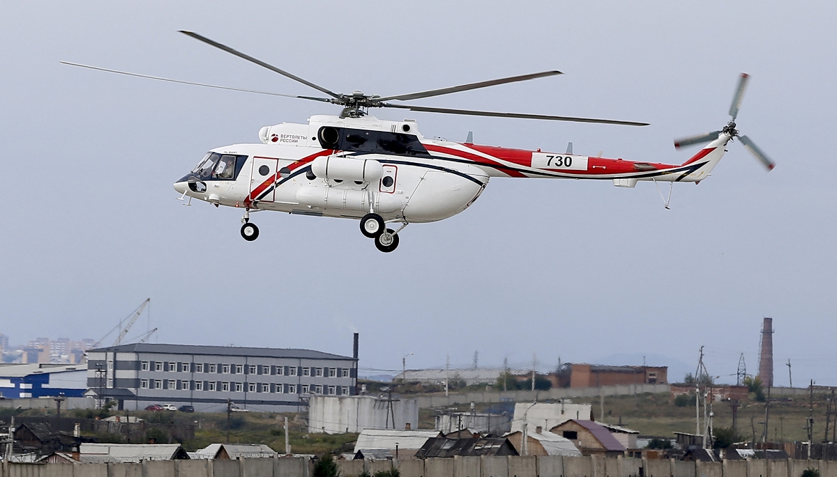 Test d'un hélicoptère de transport Mil Mi-8AMT, à Oulan-Oude, en Russie, le 11 septembre 2020.