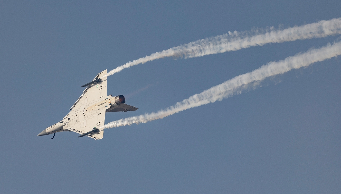 Un Mirage 2000-9 de la United Arab Emirates Air Force, lors du Dubai Airshow, à Dubaï, aux Émirats arabes unis, le 20 novembre 2025.