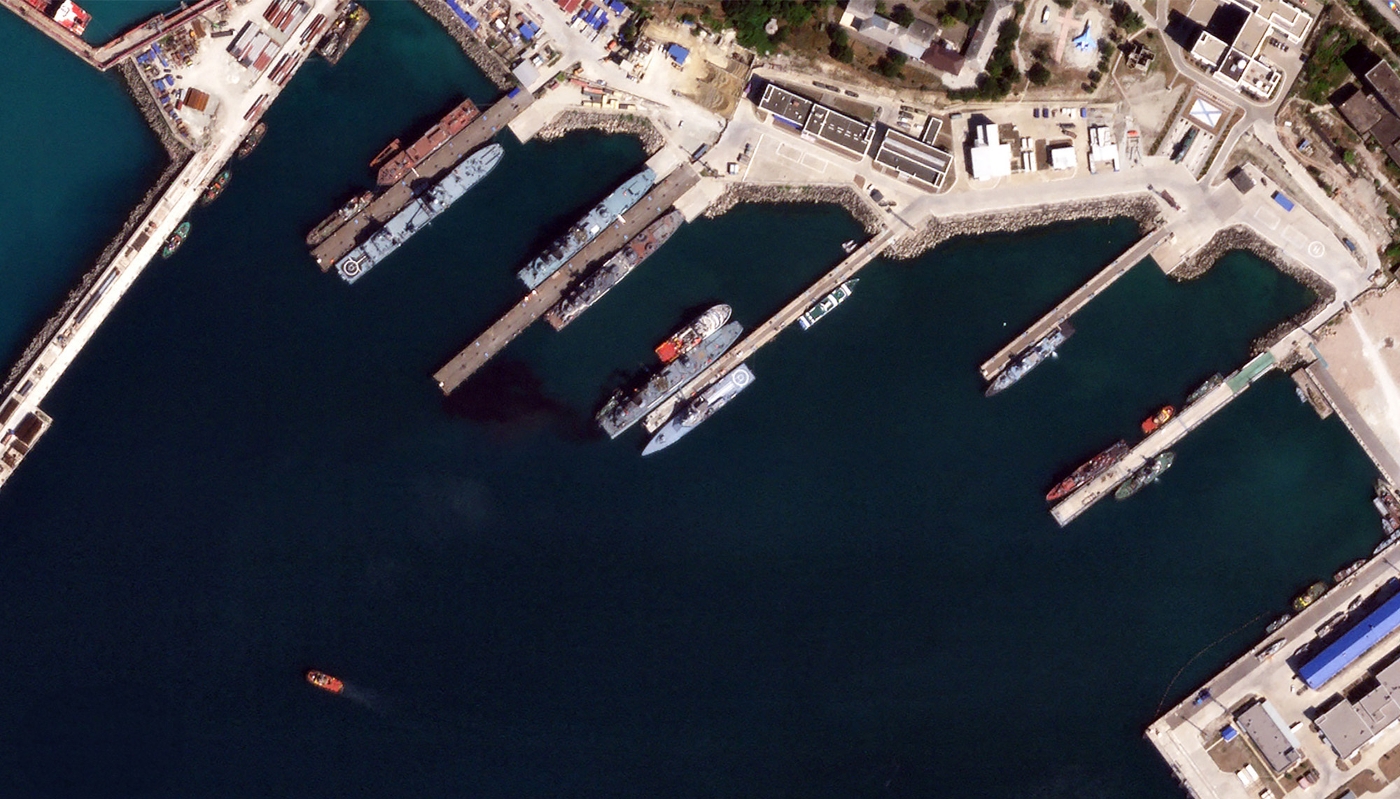 Vue aérienne du port de Novorossiysk, en Russie, en août 2023.