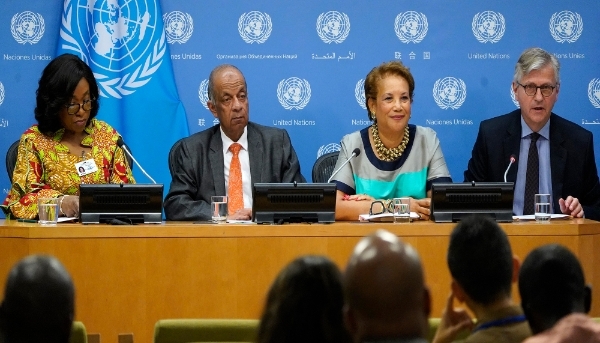 Shirley Ayorkor Botchwey, ministre des affaires étrangères du Ghana ; Atul Khare, secrétaire général adjoint à l'appui opérationnel ; Catherine Pollard, secrétaire générale adjointe à la stratégie de gestion, aux politiques et à la conformité ; et Jean-Pierre Lacroix, secrétaire général adjoint aux opérations de paix, le 22 septembre 2023, à New York.