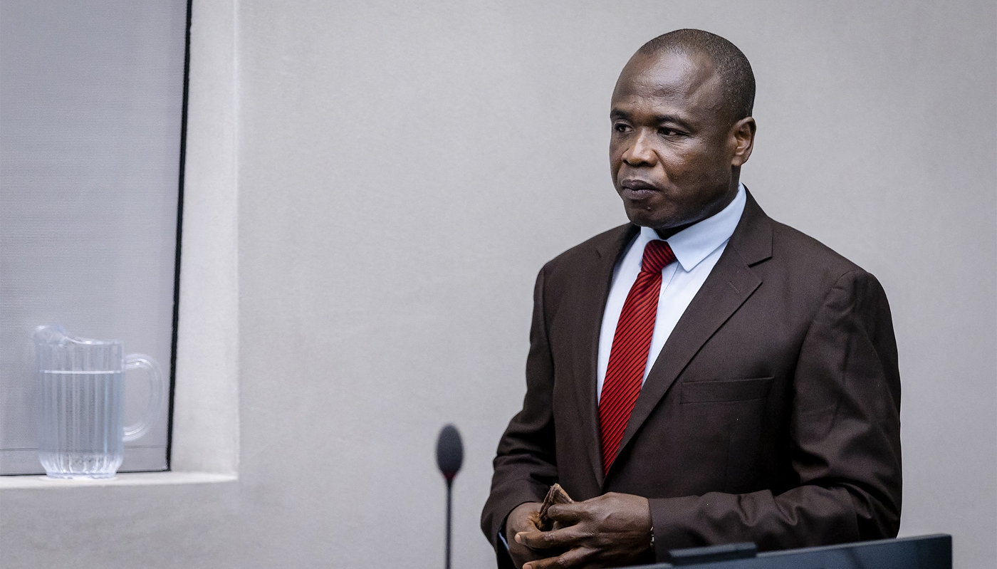 L'ancien chef rebelle Dominic Ongwen, le 15 décembre 2022, devant la Cour pénale internationale, à La Haye (Pays-Bas).