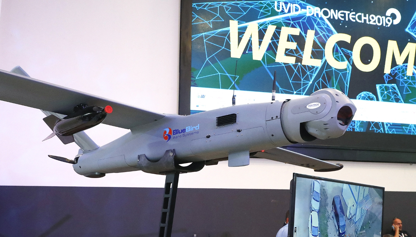 Un drône ThunderB de la société BlueBird exposé à l'aéroport de Tel-Aviv, en 2019.