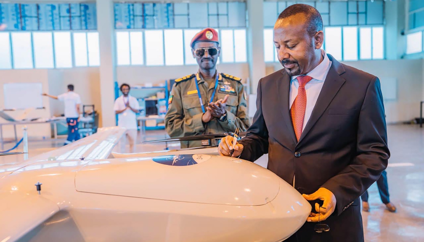 Le premier ministre éthiopien Abiy Ahmed à l'inauguration de SkyWin Aeronautics Industries, à Addis-Abeba, le 8 mars 2025.