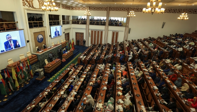 Le premier ministre éthiopien Abiy Ahmed lors d'une session d'approbation du budget, au Parlement, à Addis-Abeba, en Éthiopie, le 4 juillet 2024. 