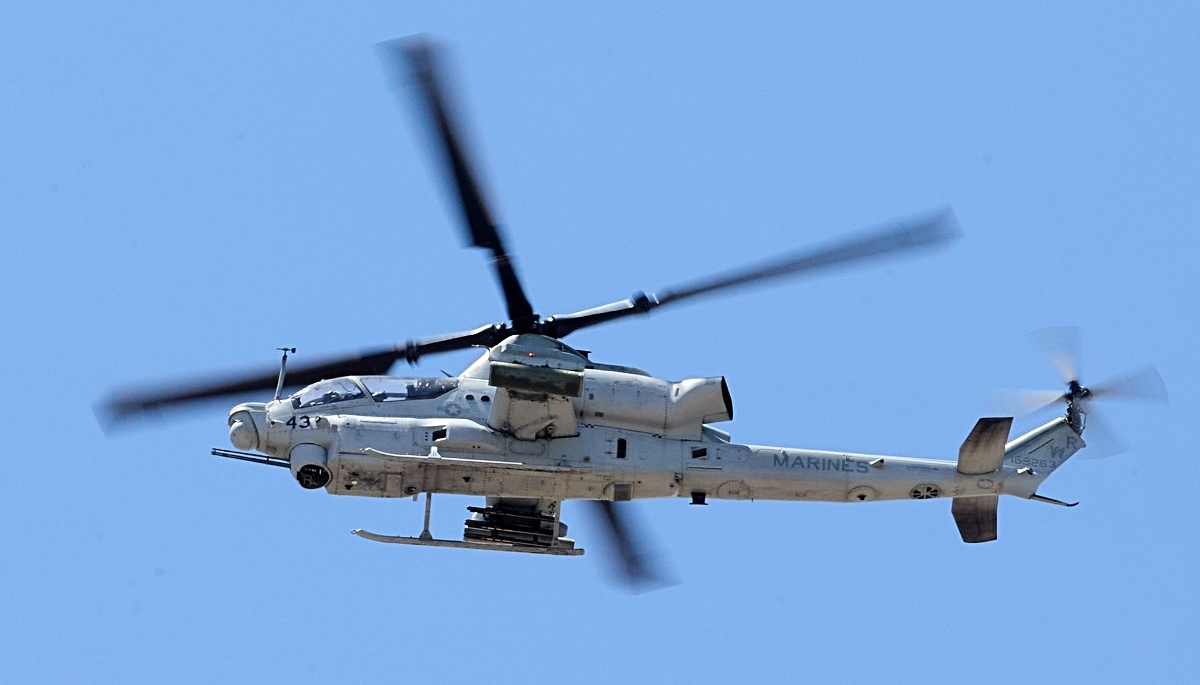 Un hélicoptère d'attaque Viper du constructeur aéronautique américain Bell, à Palm Springs, en Californie (États-Unis), en mai 2024.