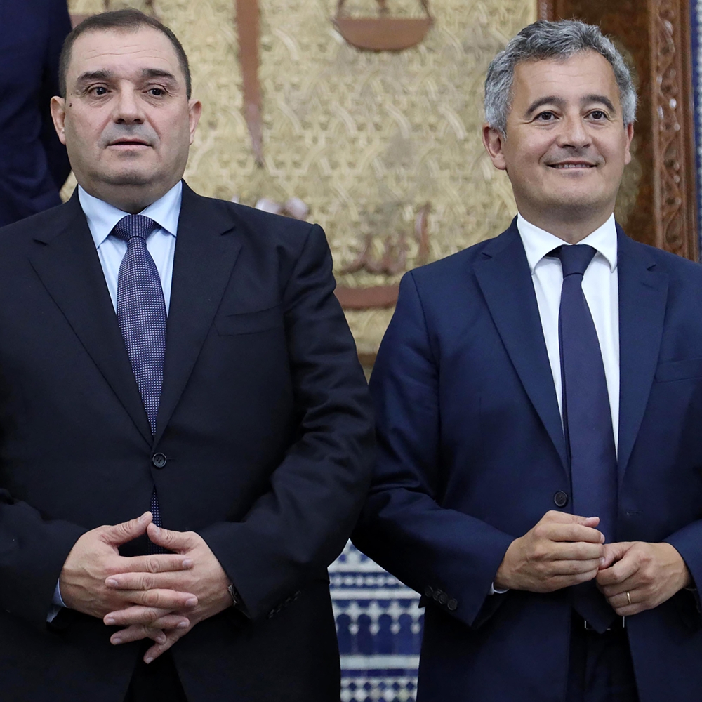 Le ministre algérien de la justice, Lotfi Boudjemaa, et son homologue français, Gérald Darmanin, à Alger, le 18 mai 2026.