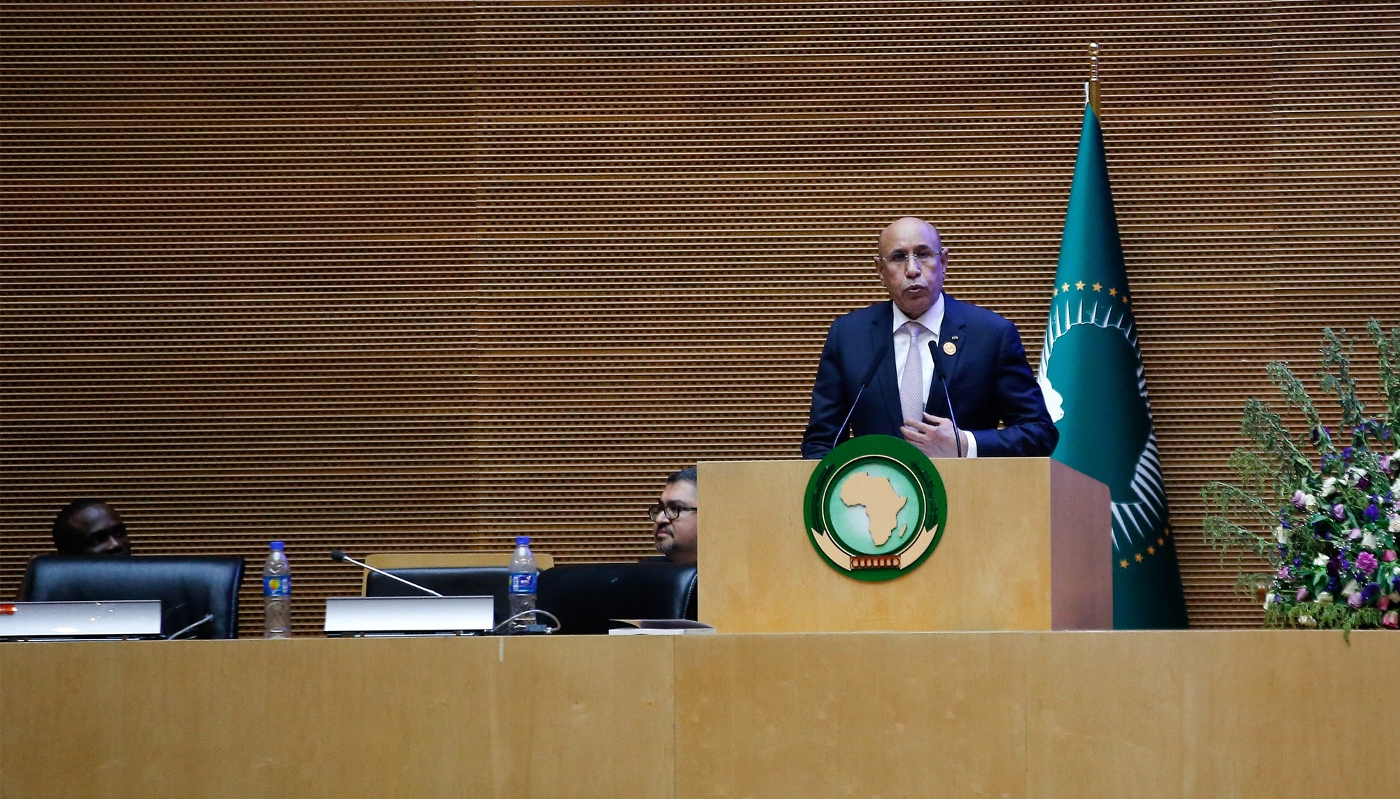 Le président mauritanien, Mohamed Ghazouani, à Addis-Abeba (Éthiopie), le 19 février 2024.