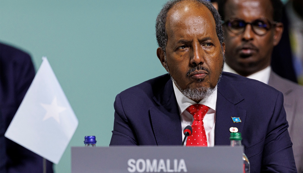 Le président somalien Hassan Sheikh Mohamoud à Stansstad, près de Lucerne, en Suisse, le 15 juin 2024. 