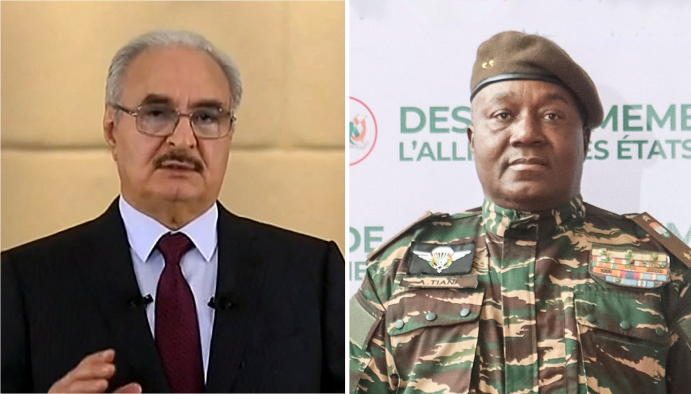 Le commandant de l'Armée nationale libyenne, Khalifa Haftar, et le chef de la junte nigérienne, Abdourahamane Tchiani.