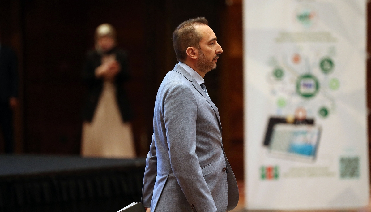 Le patron du Conseil du renouveau économique algérien Kamel Moula, à Alger, le 15 avril 2025. 