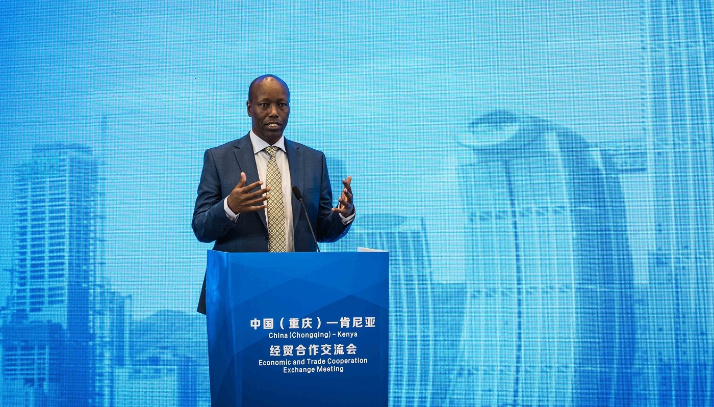 Lee Kinyanjui, ministre kényan de l'industrie et du commerce, lors de la réunion d'échange sur la coopération Chine-Kenya, le 27 mars 2025.