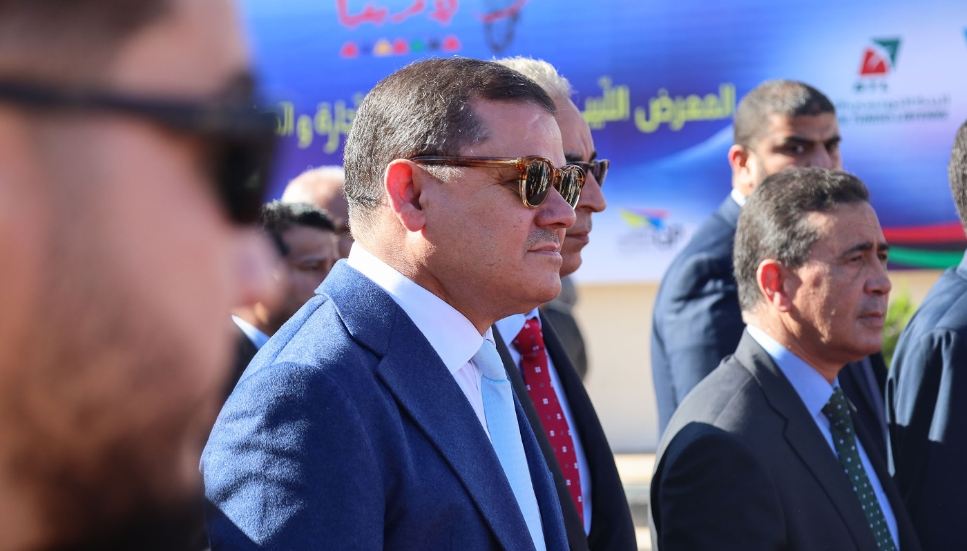 Abdelhamid Dabaiba durant l'ouverture du salon Libye-Tunisie, à Misrata, le 16 janvier 2023.