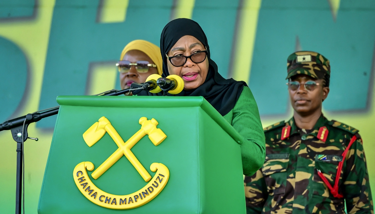 La candidate et présidente sortante, Samia Suluhu Hassan, à Mwanza, en Tanzanie, le 28 octobre 2025.