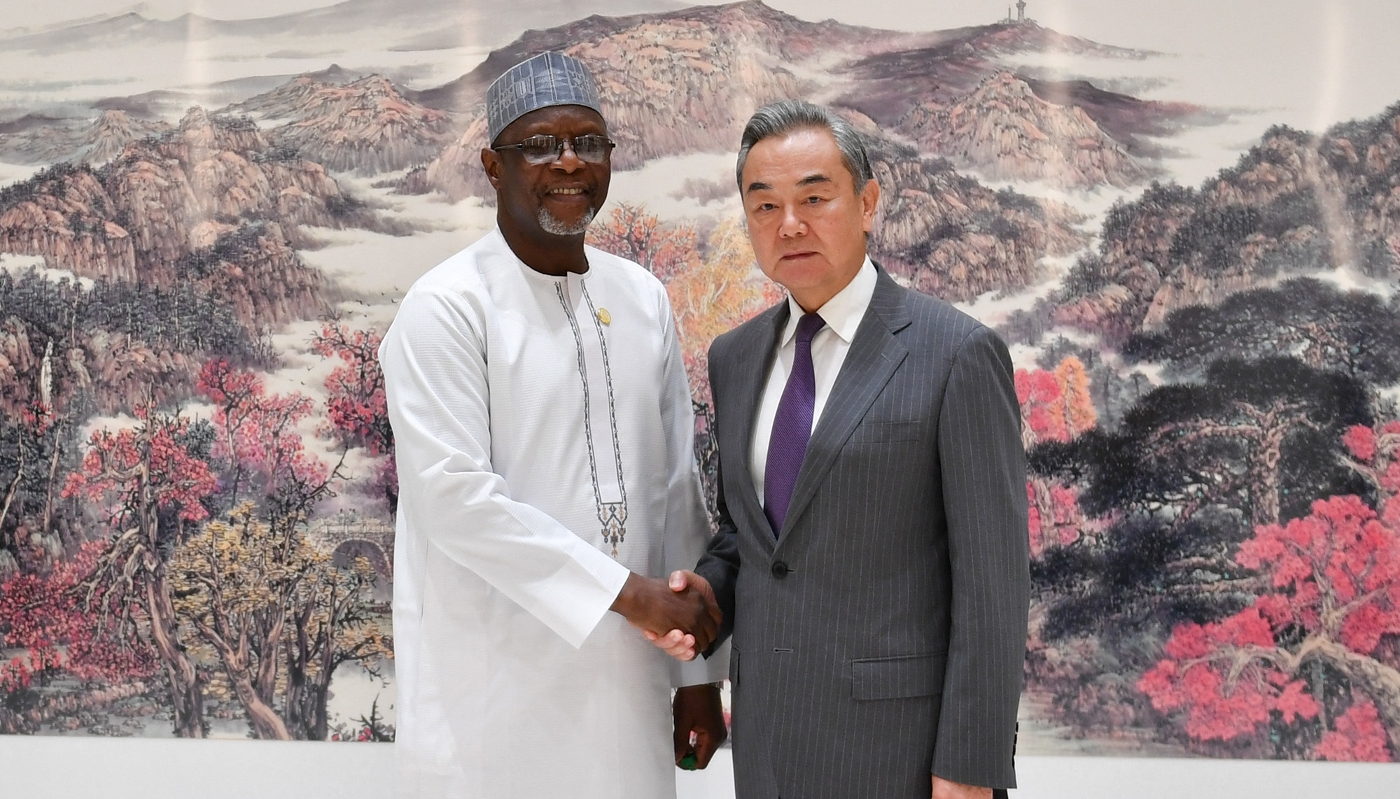 Le ministre des affaires étrangères nigérien, Bakary Yaou Sangaré, et son homologue chinois, Wang Yi, à Changsha, dans le centre de la Chine, le 11 juin 2025.