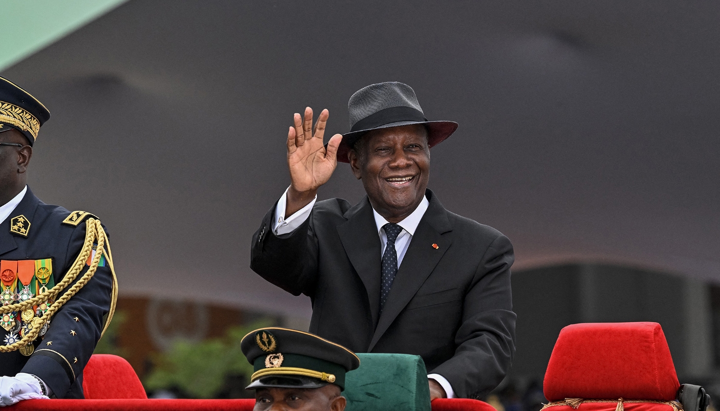 Le président Alassane Ouattara lors du 65e anniversaire de l'indépendance de la Côte d'Ivoire, à Bouaké, le 7 août 2025.