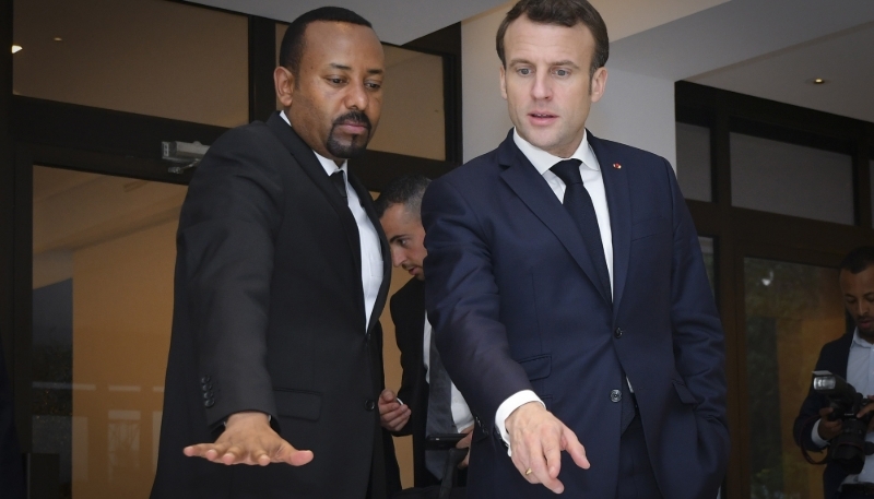 Le premier ministre éthiopien Abiy Ahmed et le président français Emmanuel Macron, le 12 mars 2019 à Addis-Abeba.