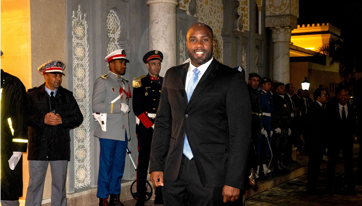 Teddy Riner, à son arrivée au dîner officiel organisé par le roi Mohammed VI en l'honneur d'Emmanuel Macron et de son épouse, au palais royal de Rabat, le 29 octobre 2024.