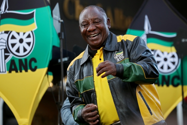 Le président sud-africain Cyril Ramaphosa lors d'un rassemblement de l'African National Congress (ANC), le 12 mai 2019.