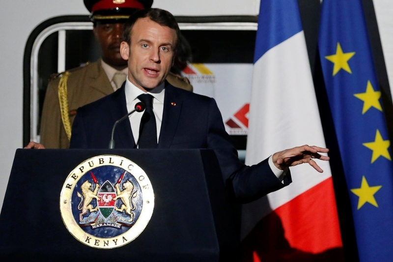 Le président Emmanuel Macron lors de sa visite au Kenya en 2019.