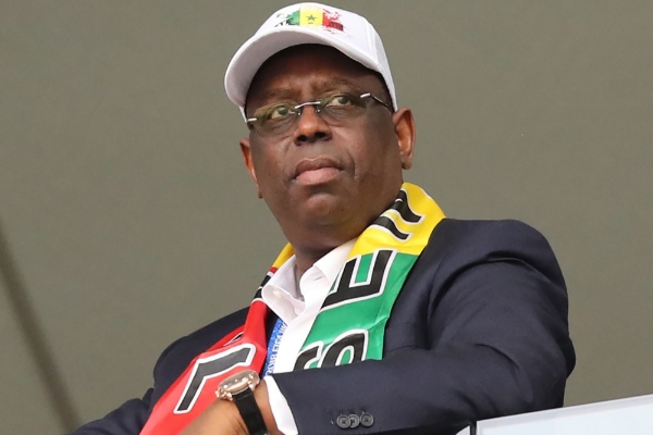 Macky Sall, président du Senegal, lors de la coupe du monde de football 2018 à Moscou durant le match opposant la Pologne au Sénégal.