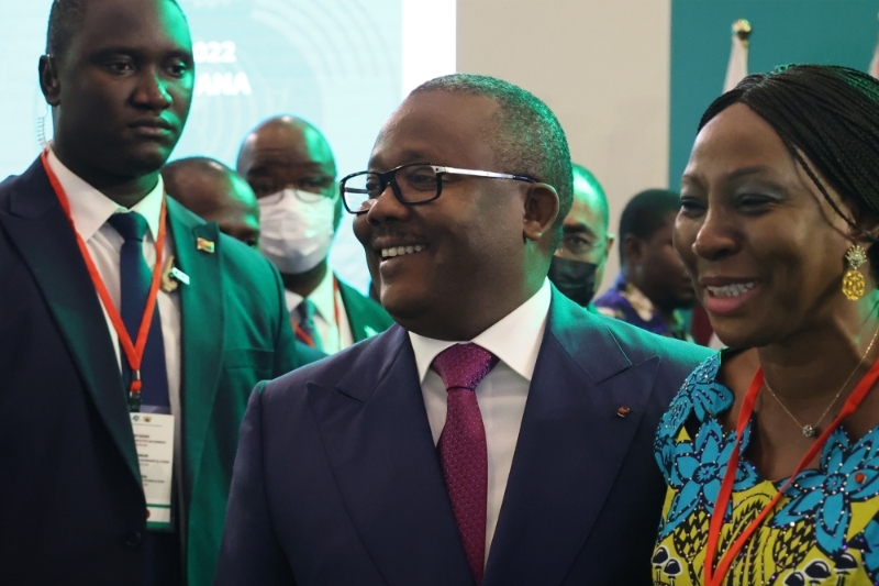 Umaro Sissoco Embaló (en centre), président de la Guinée-Bissau et nouveau président en exercice de la Cedeao, à Accra, au Ghana, le 3 juillet 2022.