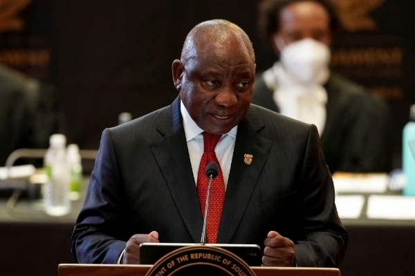 Le président sud-africain Cyril Ramaphosa au Cap, le 10 février 2022.